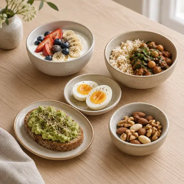 Several small meals in little bowls